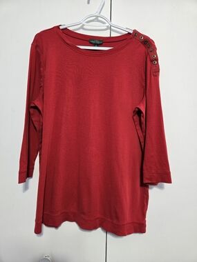Lauren Jeans Co Ralph Lauren 1X Red Button‎ Shoulder Top Plus Size